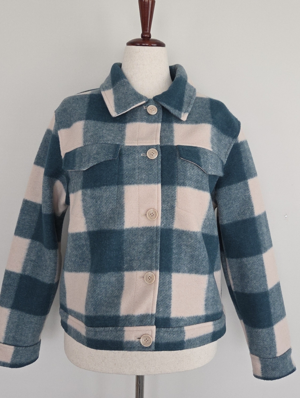 Joie Green And Cream Plaid Button Up Shacket Size L